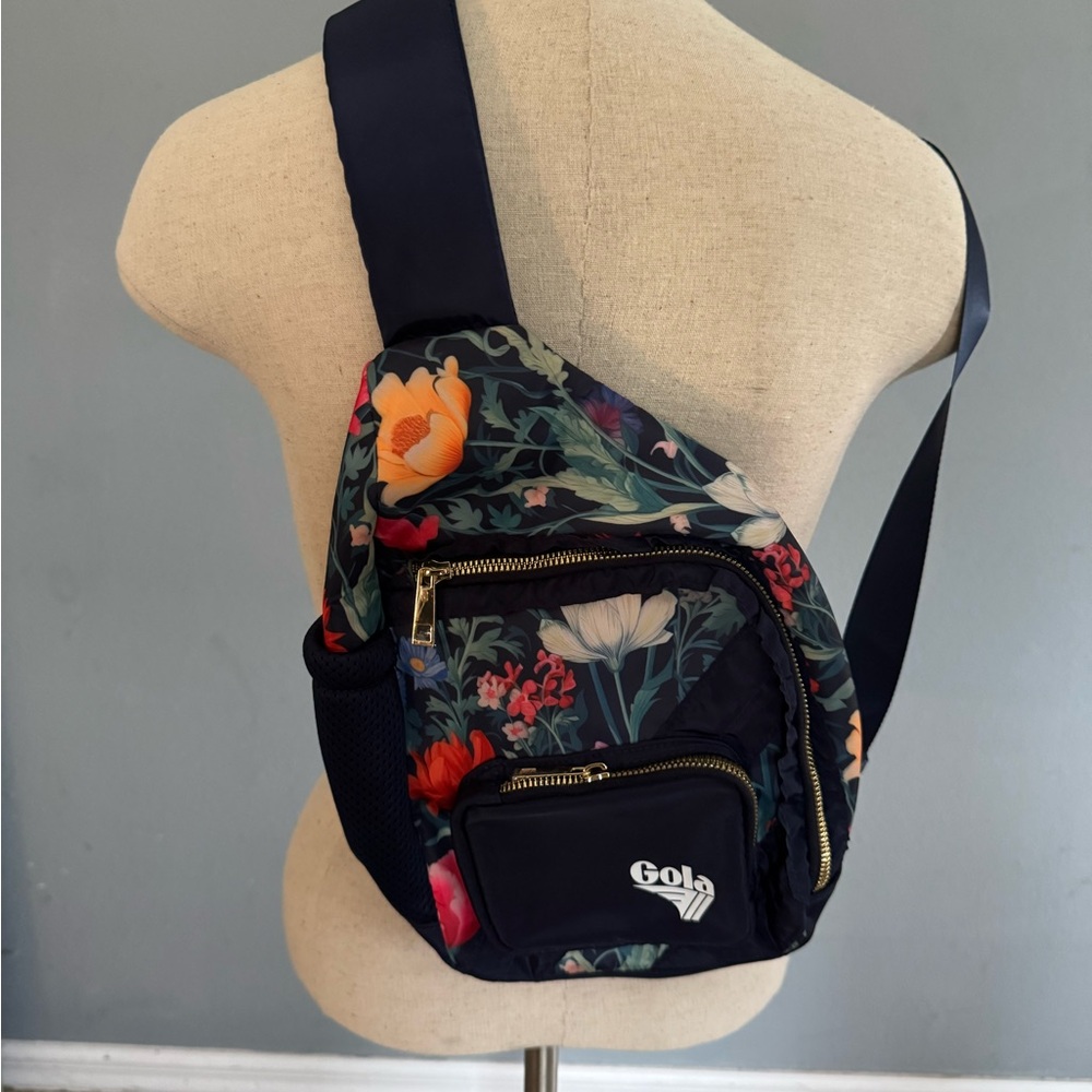 Gola Black Floral Crossbody Sling Bag with Multicolor Blooms